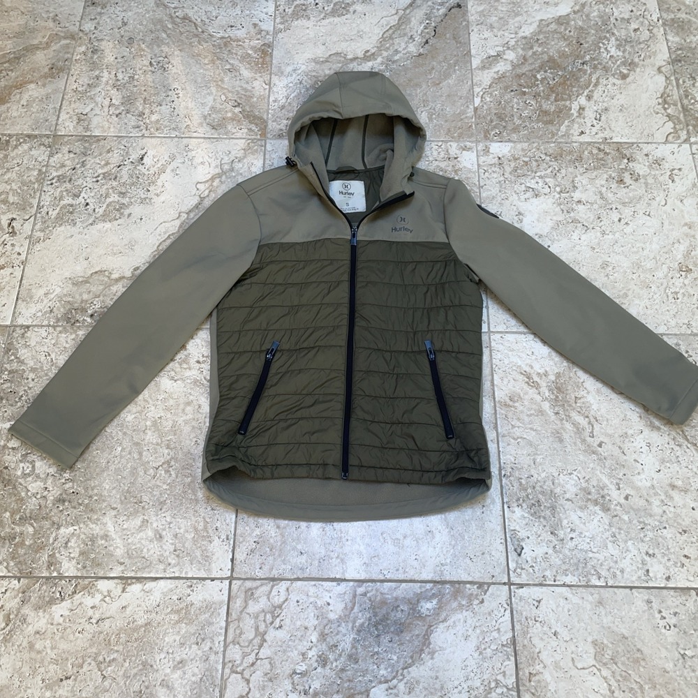Hurley Sonora Windbreaker Jacket Mens Small Green Softshell Full Zip EUC